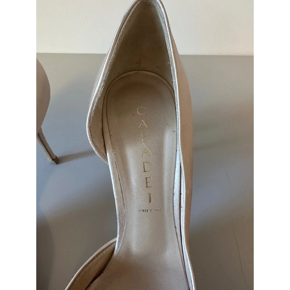 Casadei Champagne Satin Bow d'Orsay Pointed Toe Pumps | Size 38